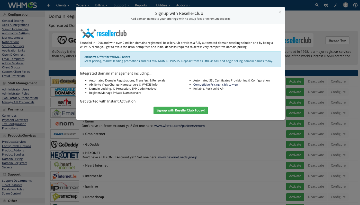 ResellerClub | Apps and Integrations | WHMCS